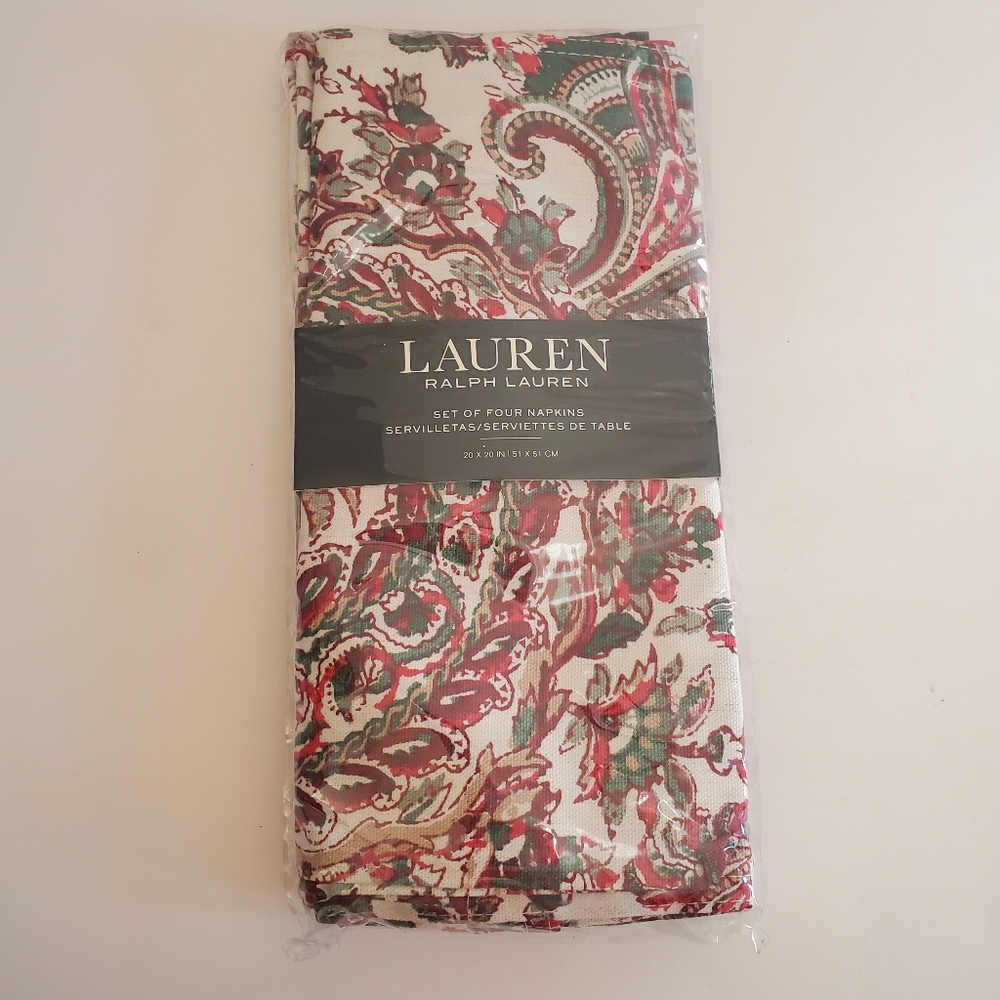 Lauren Ralph Lauren Paisley Holiday Pattern 20"x20" Cotton Napkins Set Of 4